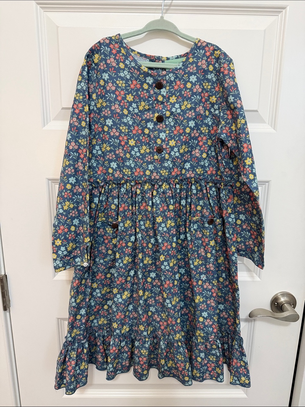 NWT Sage & Lilly Girls' 8 Long-Sleeve Floral Boutique Dress in Blue Corduroy
